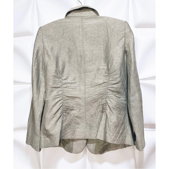 Lafayette 148 New York Sz 8 Gray Ruffled Linen Silk Blazer m Jacket Womens - Picture 4 of 6